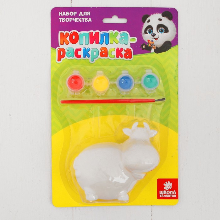 Роспись ПВХ фигурки-копилки "Коровка" + 4 цвета красок по 2 гр, кисть