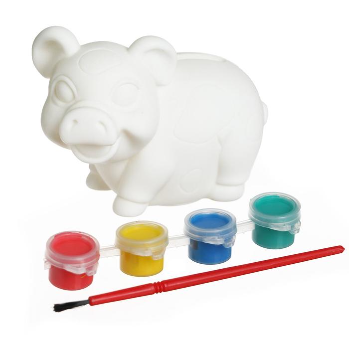 Роспись ПВХ фигурки-копилки "Свинюшка" + 4 цвета красок по 2 гр, кисть