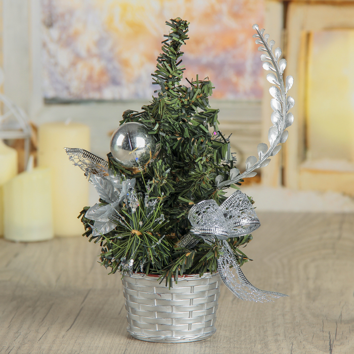 Елка декор настольная 20*13,5 см бантик серебро