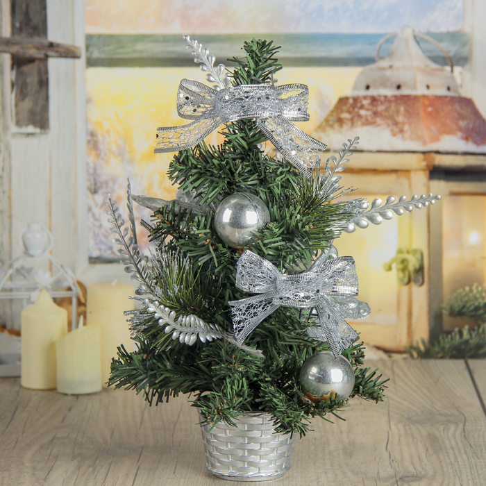 Елка декор настольная "Бабочка" 30*18 см серебро