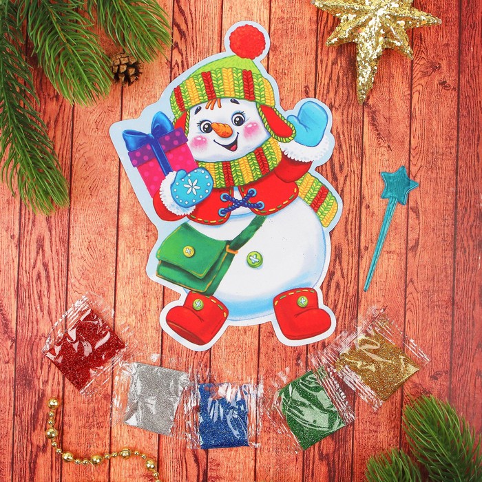 Фреска блестками "С Новым годом" Снеговик