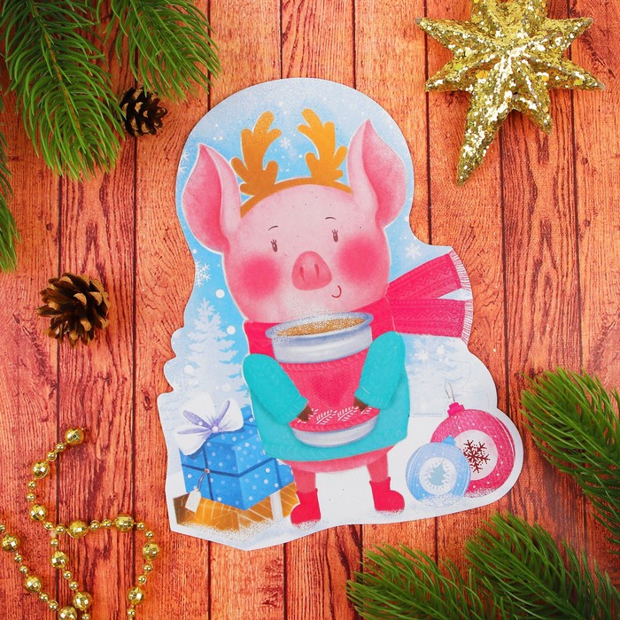 Фреска блестками "С Новым годом" Свинка