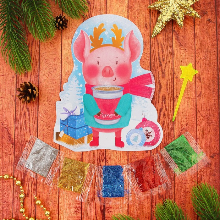 Фреска блестками "С Новым годом" Свинка