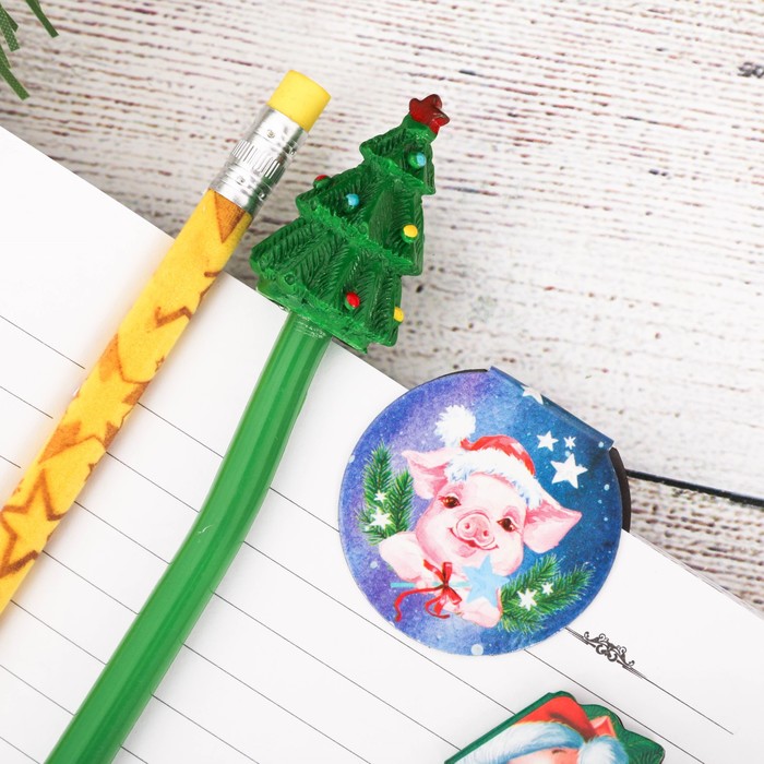 Набор подарочный "Счастливая свинка" карандаш 2 шт., 2 закладка 2 шт., ручка