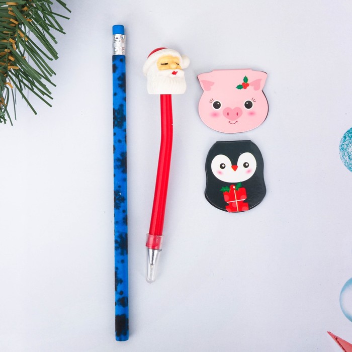 Набор подарочный "Свинка и друзья" карандаш 2 шт., 2 закладка 2 шт., ручка