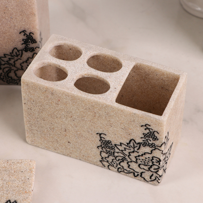 Набор для ванной "Каллиграфия", 4 предмета (мыльница, дозатор для мыла, 2 стакана)