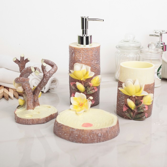 Набор для ванной "Оранжерея", 4 предмета (мыльница, дозатор для мыла, 2 стакана)