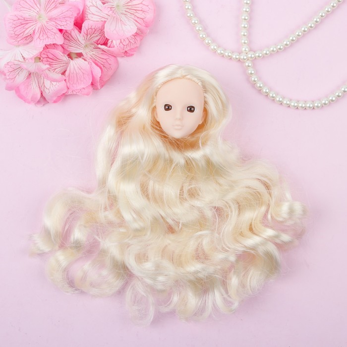 Голова для изготовления куклы, волосы "Кудри" блондинка, цвет глаз карий