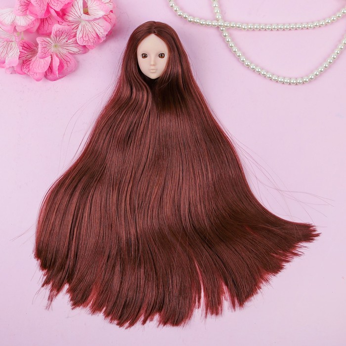 Голова для изготовления куклы, волосы "Прямые" брюнетка, цвет глаз карий