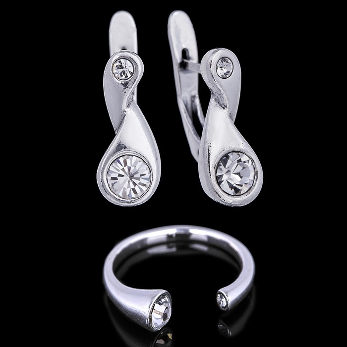 Гарнитур 2 предмета: серьги, кольцо "Гилея", безразмерное, цвет белый в чернёном серебре