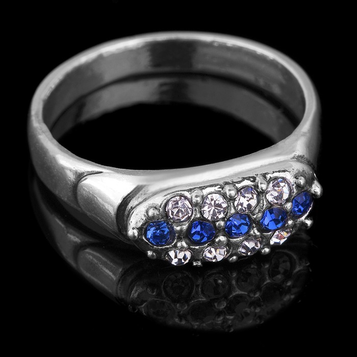 Кольцо бижар "Альянс большой", размер 18, цвет бело-синий в чернёном серебре