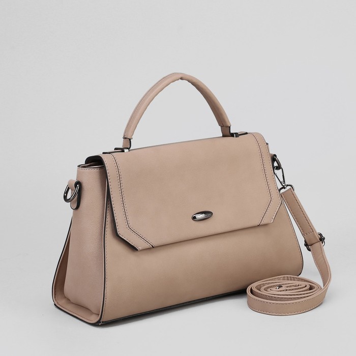 Сумка женская, отдел с перегородкой на молнии, наружный карман, длинный ремень, цвет пудровый