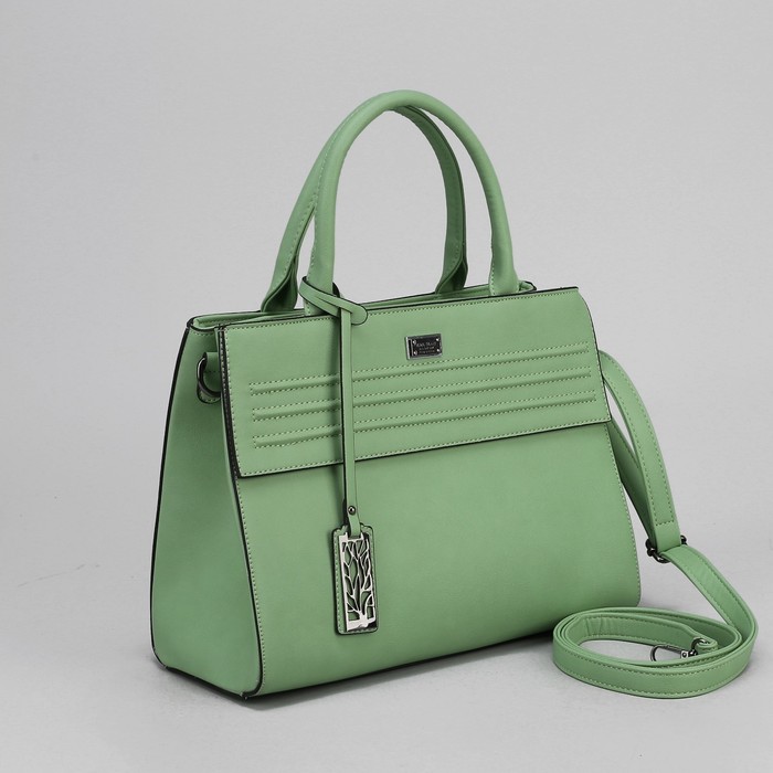 Сумка женская, 2 отдела на молниях, наружный карман, длинный ремень, цвет зелёный