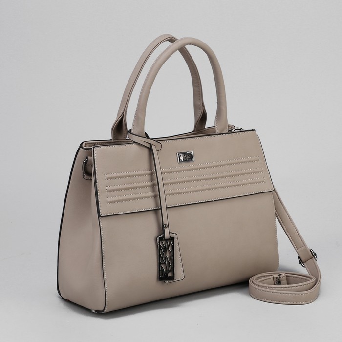 Сумка женская, 2 отдела на молниях, наружный карман, длинный ремень, цвет серый