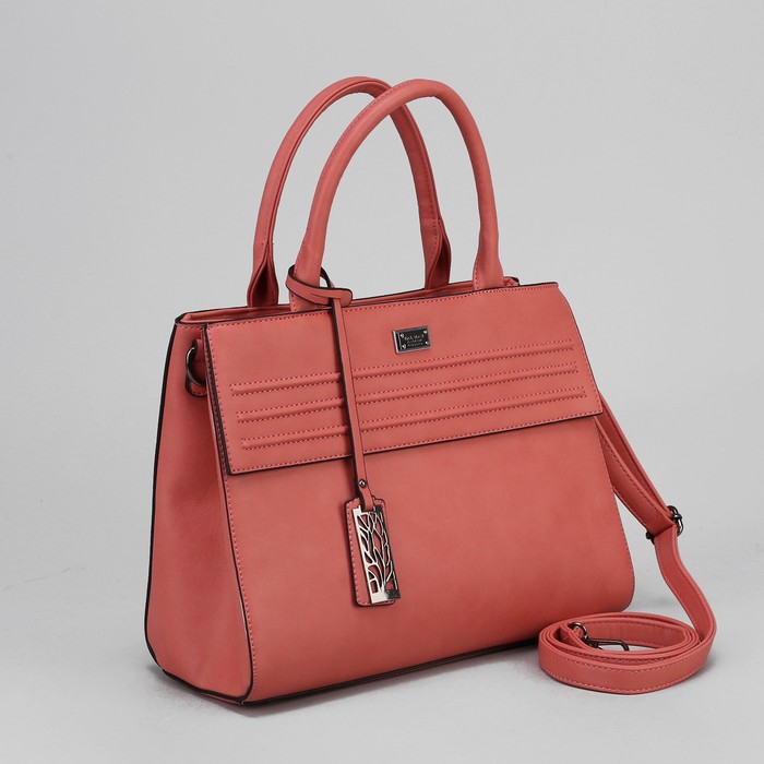 Сумка женская, 2 отдела на молниях, наружный карман, длинный ремень, цвет розовый