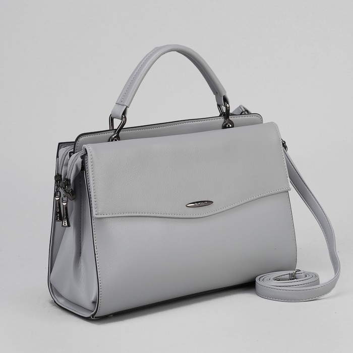 Сумка женская, 2 отдела на молниях, наружный карман, длинный ремень, цвет серый