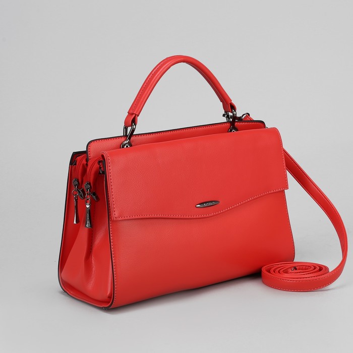 Сумка женская, 2 отдела на молниях, наружный карман, длинный ремень, цвет коралловый