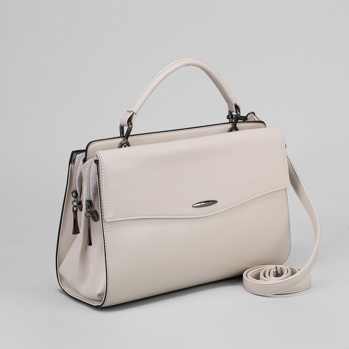 Сумка женская, 2 отдела на молниях, наружный карман, длинный ремень, цвет бежевый