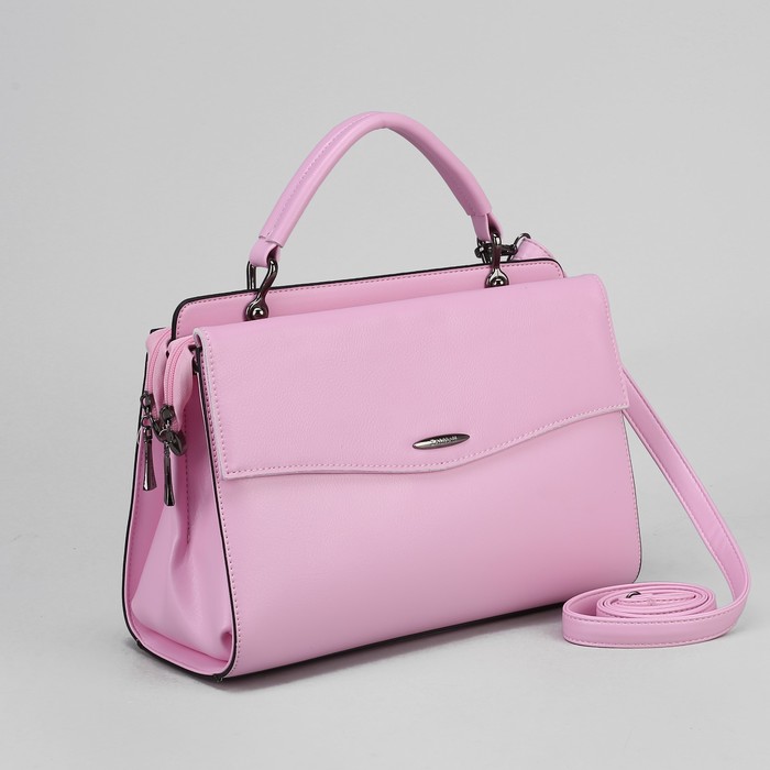 Сумка женская, 2 отдела на молниях, наружный карман, длинный ремень, цвет розовый