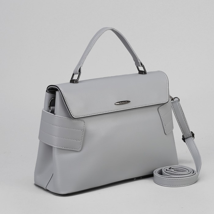 Сумка женская, отдел с перегородкой на молнии, наружный карман, длинный ремень, цвет серый