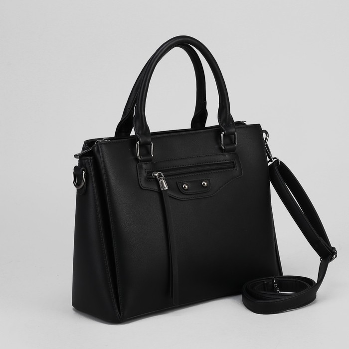 Сумка женская, 3 отдела на молнии, 2 наружных кармана, цвет чёрный