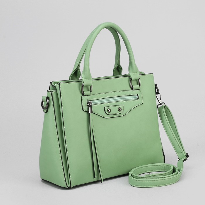 Сумка женская, 3 отдела на молнии, 2 наружных кармана, цвет зелёный