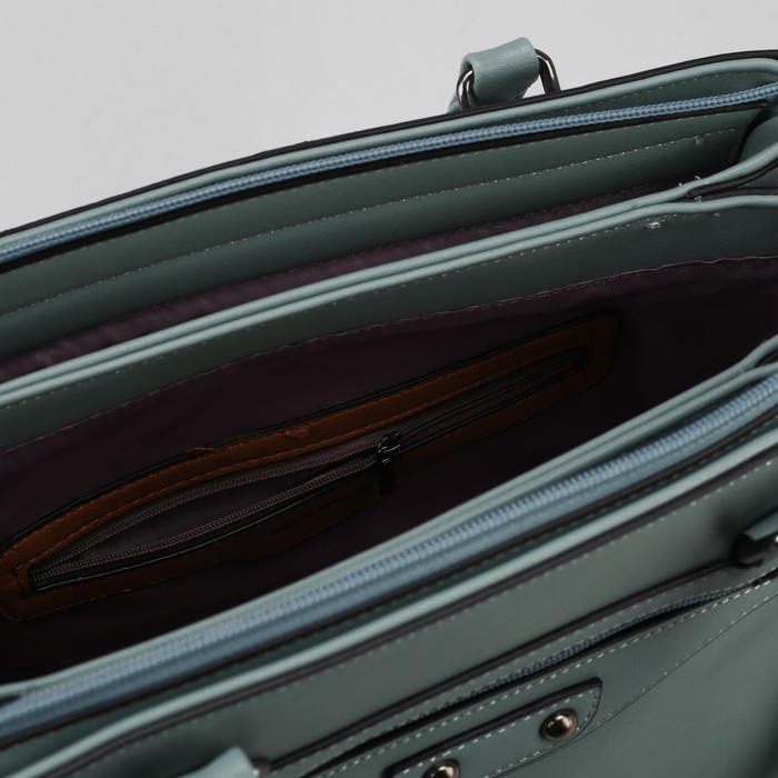 Сумка женская, 3 отдела на молнии, 2 наружных кармана, цвет голубой