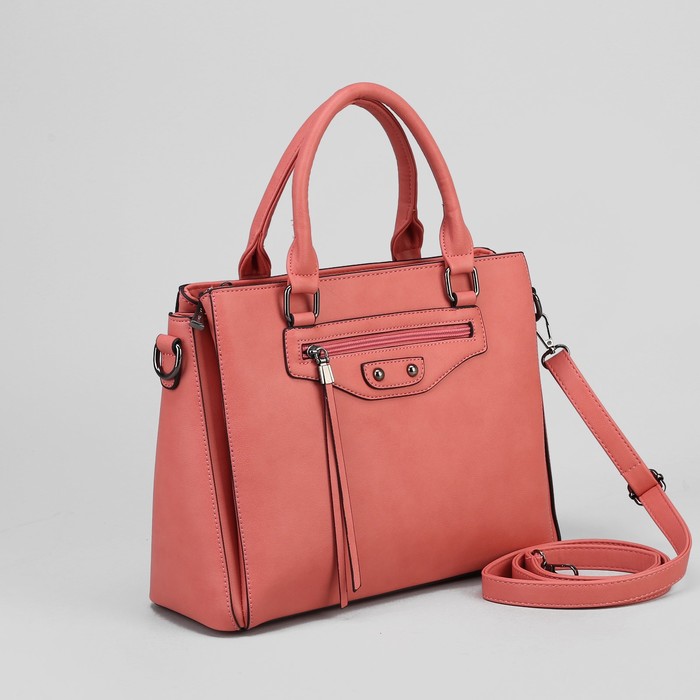 Сумка женская, 3 отдела на молнии, 2 наружных кармана, цвет розовый