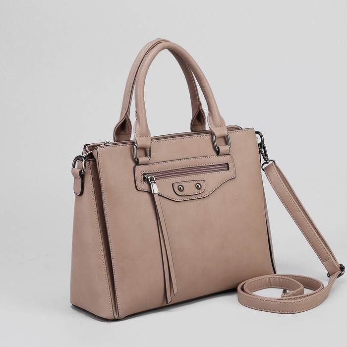 Сумка женская, 3 отдела на молнии, 2 наружных кармана, цвет пудровый