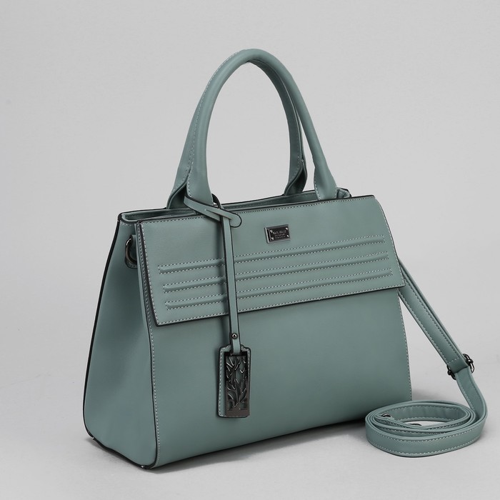 Сумка женская, 2 отдела на молниях, наружный карман, длинный ремень, цвет мятный