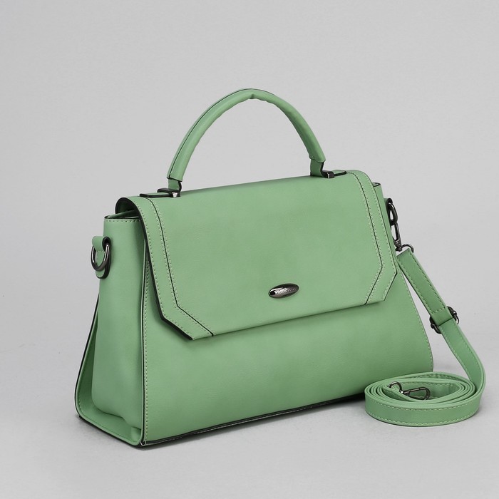 Сумка женская, отдел с перегородкой на молнии, наружный карман, длинный ремень, цвет зелёный