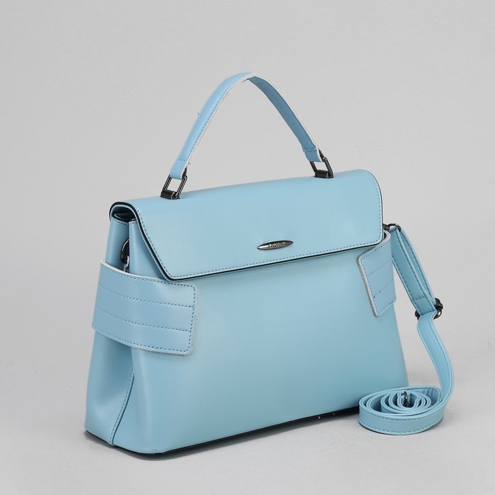 Сумка женская, отдел с перегородкой на молнии, наружный карман, длинный ремень, цвет голубой