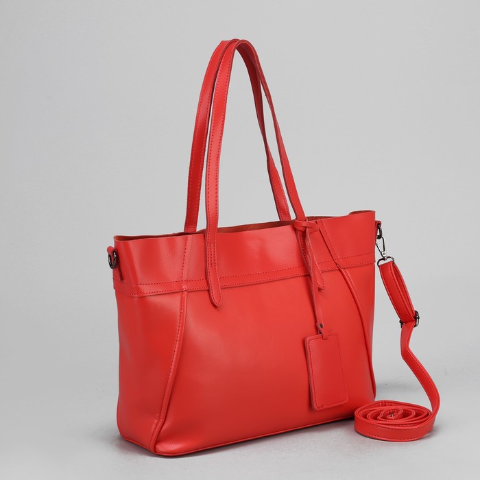 Сумка женская, отдел с перегородкой на молнии, наружный карман, длинный ремень, цвет коралловый