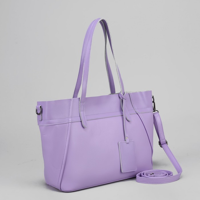 Сумка женская, отдел с перегородкой на молнии, наружный карман, длинный ремень, цвет сиреневый