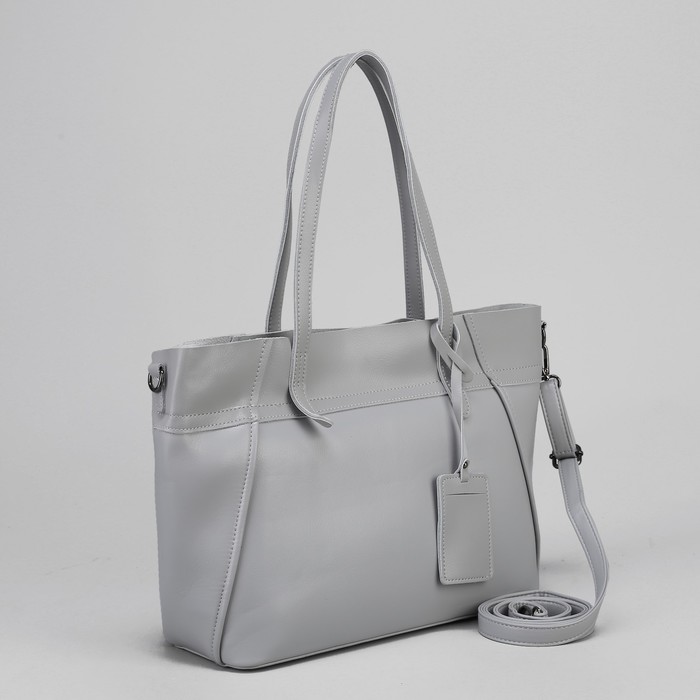 Сумка женская, отдел с перегородкой на молнии, наружный карман, длинный ремень, цвет серый