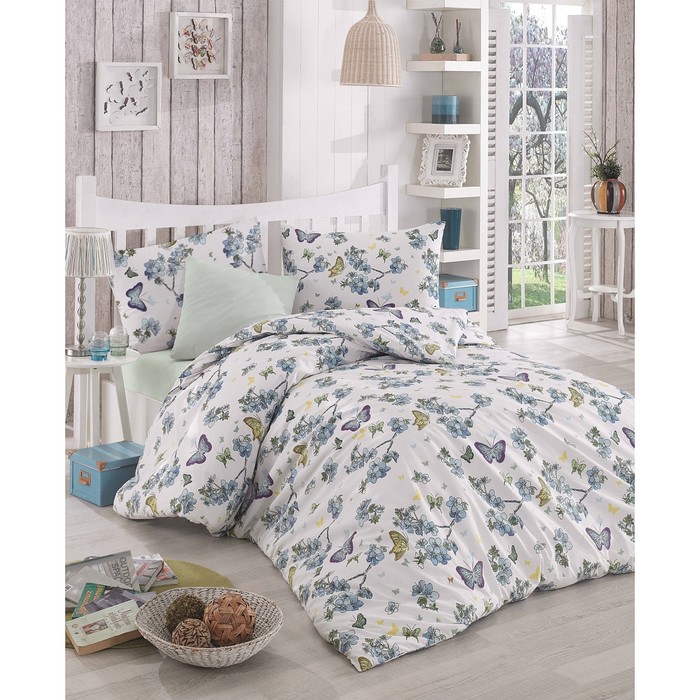КПБ Butterfle 1,5 сп, 160х240 см, 160х220 см, 50х70 см-1 шт., голубой