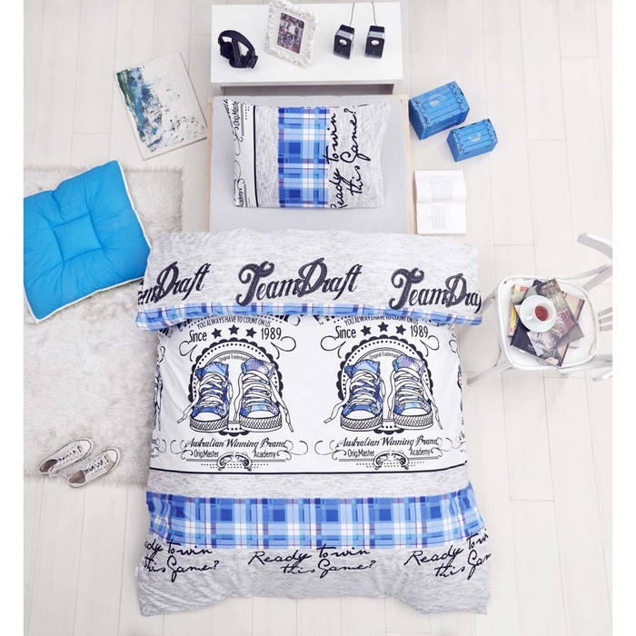 КПБ Molly 1,5 сп, 160х240 см, 160х220 см, 50х70 см-1 шт., голубой