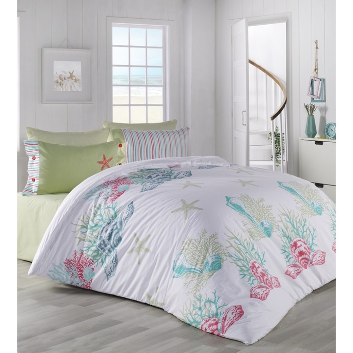 КПБ Deniz Yildiz евро, 240х260 см, 200х220 см, 50х70 см-2 шт., ранфорс, бирюзовый