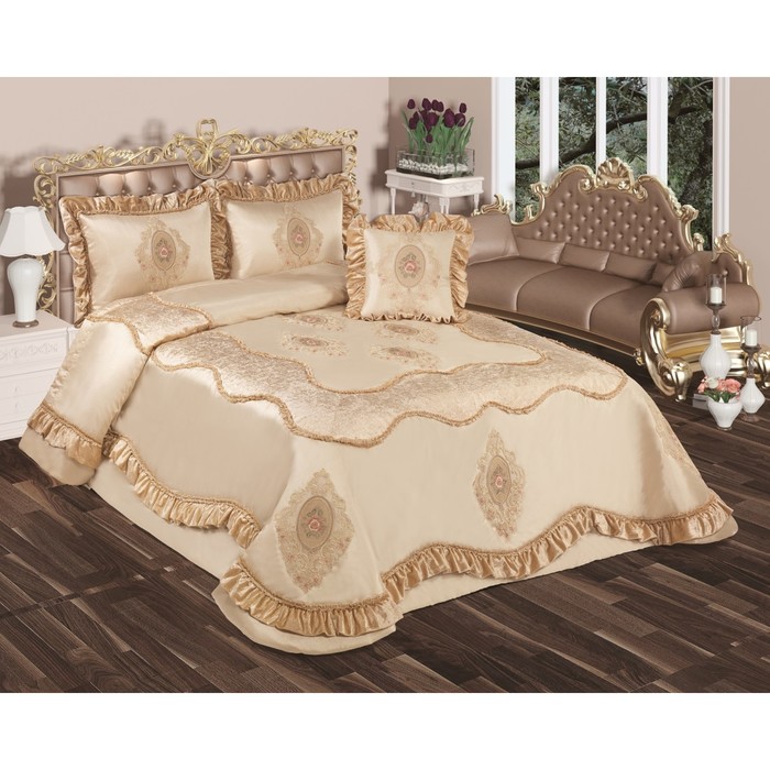 Комплект Bade: покрывало 260 × 270 см, наволочки 50 × 70 см - 2 шт, 40 × 40 см - 1 шт, беж