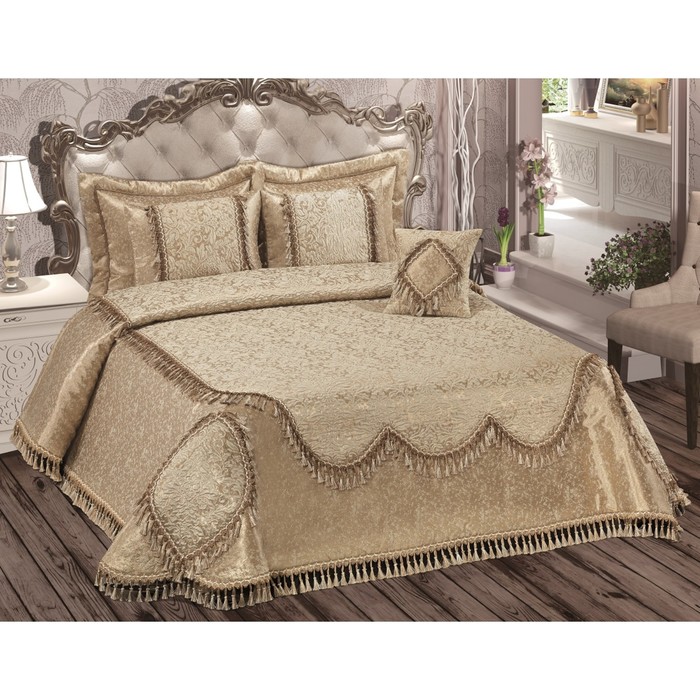 Комплект Feraye: покрывало 260 × 270 см, наволочки 4 шт, жаккард, беж