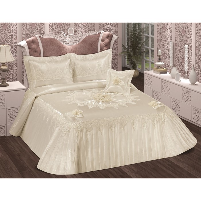 Комплект Rozalinda: покрывало 260 × 270 см, наволочки 50 × 70 см - 2 шт, 35 × 35 см - 1 шт, экрю