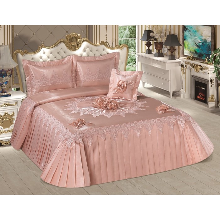 Комплект Rozalinda: покрывало 260 × 270 см, наволочки 50 × 70 см - 2 шт, 35 × 35 см - 1 шт, пудра