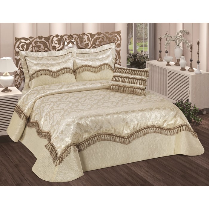 Комплект Ece: покрывало 260 × 270 см, наволочки 50 × 70 см - 2 шт, 35 × 35 см - 1 шт, крем