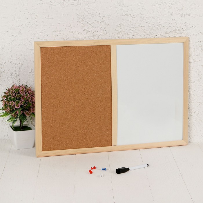Магнитная доска , 2 поверхности пробковая и магнитно-маркерная, 50 × 35 см, маркер в наборе