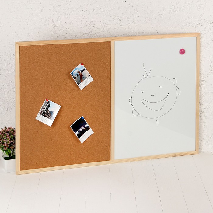 Магнитная доска, 2 поверхности пробковая и магнитно-маркерная,90 × 60 см