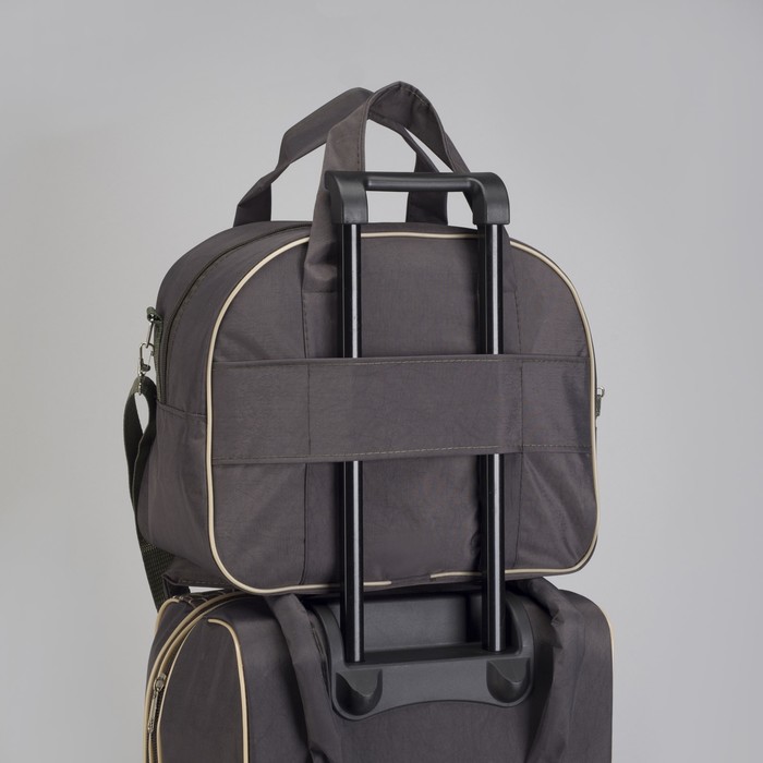 Чемодан малый с сумкой "Совы", отдел на молнии, наружный карман, цвет хаки