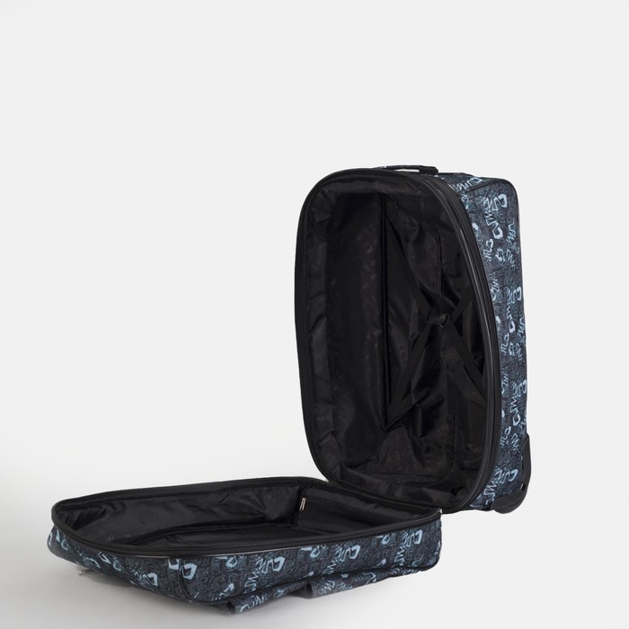 Чемодан малый "Зигзаг", 20", отдел на молнии, с расширением, наружный карман, 2 колеса, цвет голубой