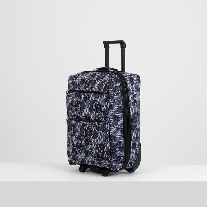 Чемодан малый 20", отдел на молнии, с расширением, наружный карман, 2 колеса, цвет серый