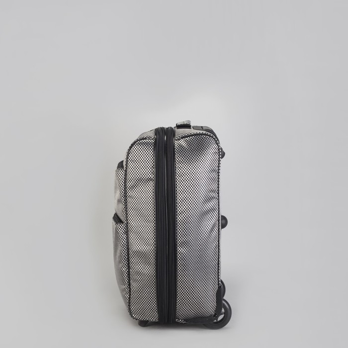 Чемодан малый "Клетка", 20", отдел на молнии, с расширением, наружный карман, 2 колеса, цвет серебро/черный