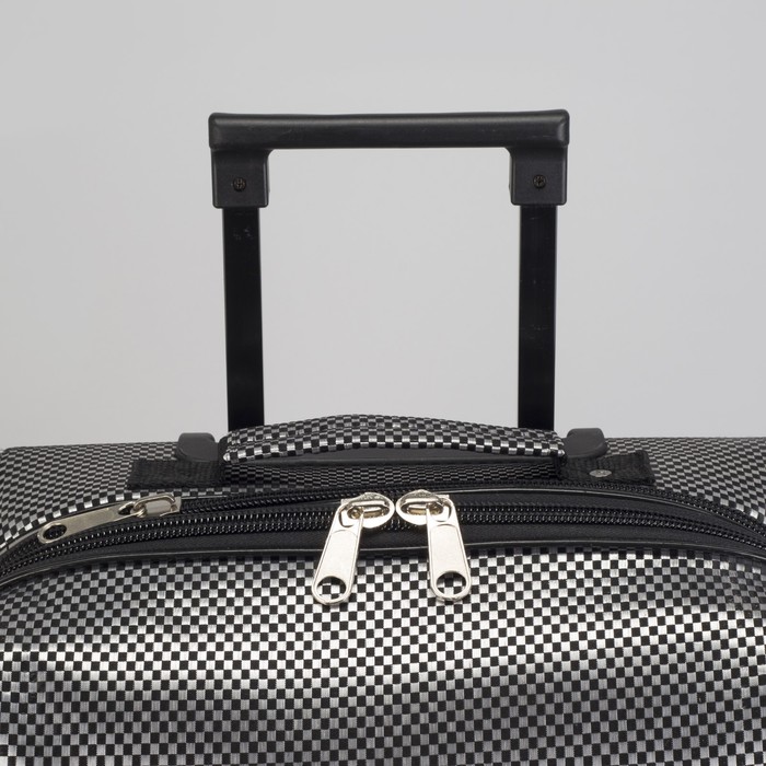 Чемодан малый "Клетка", 20", отдел на молнии, с расширением, наружный карман, 2 колеса, цвет серебро/черный